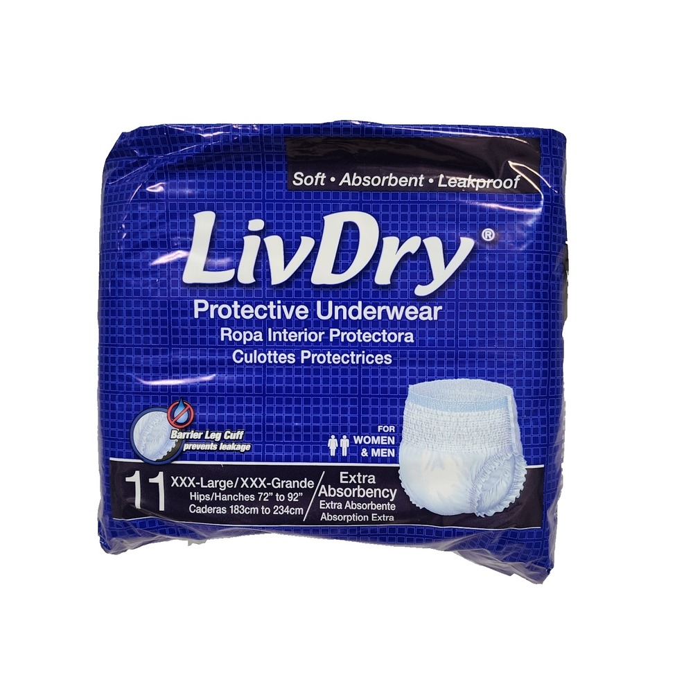 LivDry Adult Incontinence Underwear Overnight Absorbency Protection 3XL 11 Ct